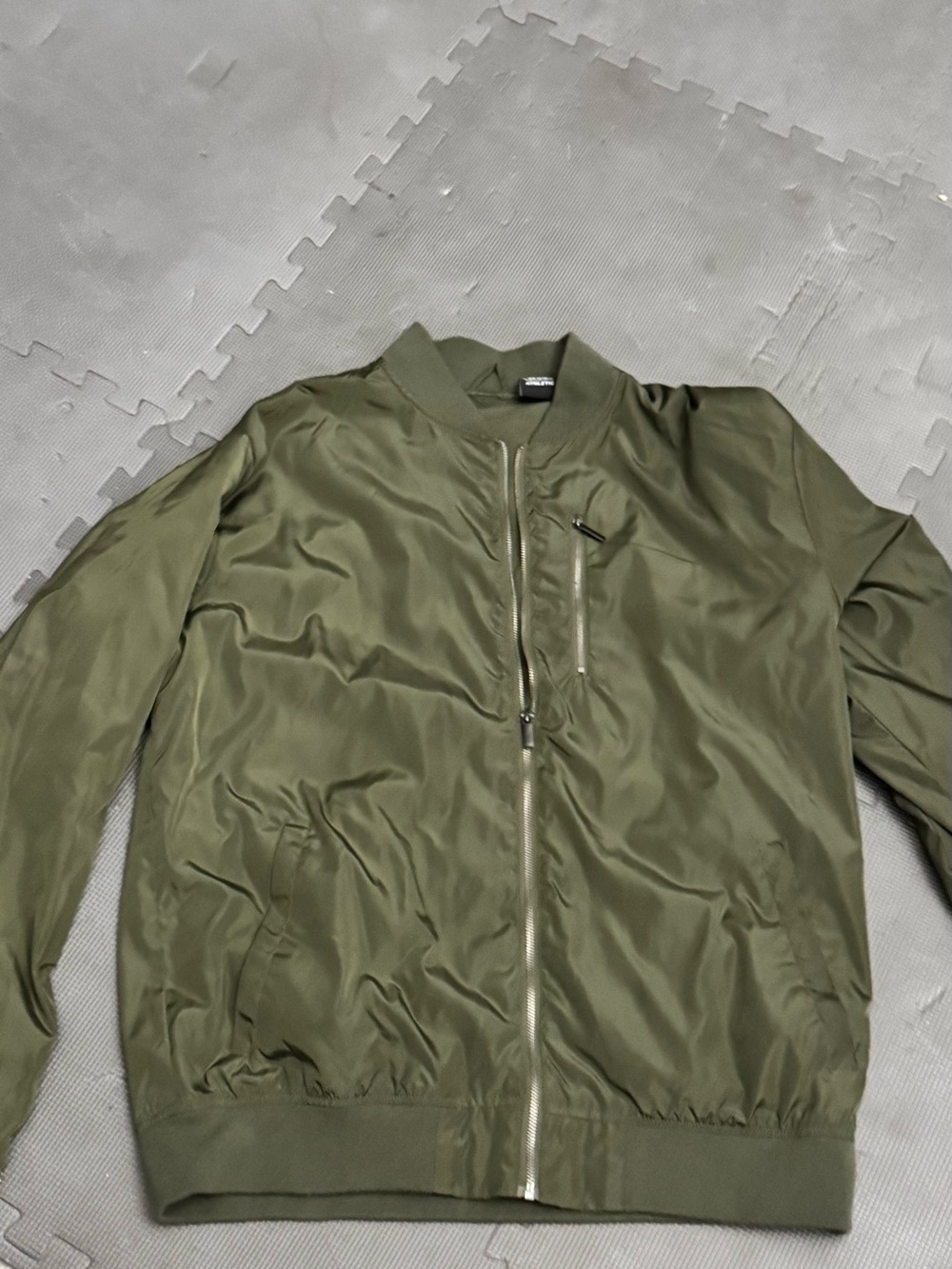 Men's Olive Green Bomber Jacket - Classic Zip Front